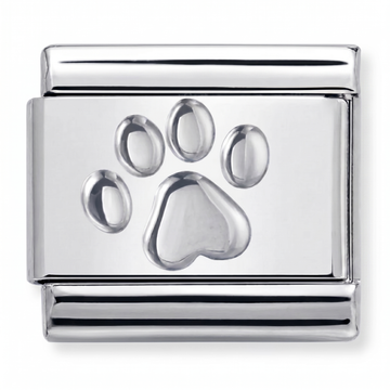 Paw Print Heart Charm Silver