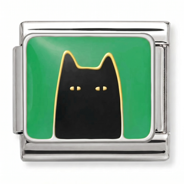 Black Cat with Green Charm Silver