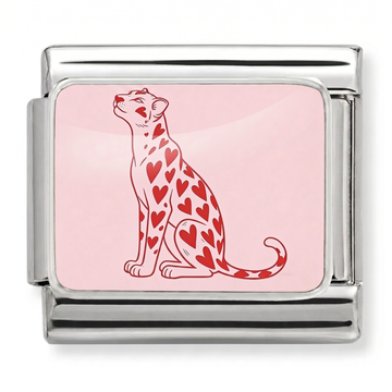 Leopard with Heart Patterns Charm Silver