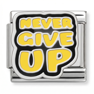 Never Give Up Inspirational Charm Silver