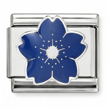 Blue Happy Flower Charm Silver