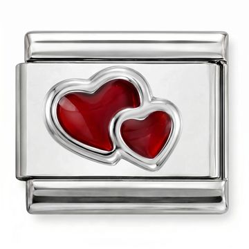 Two Red Hearts Charm Silver