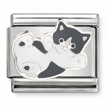 Grey and White Cat Charm Silver