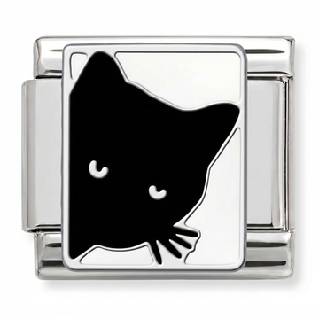 Black Cat White Background Charm Silver