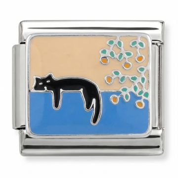 Black Cat Lying Down Charm Silver