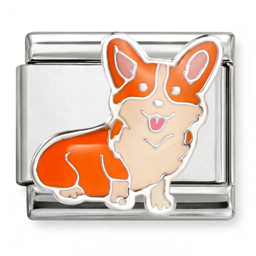 Orange Cute Dog Charm Silver