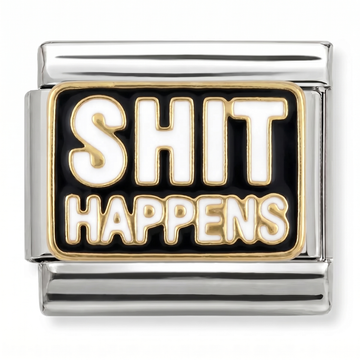 Black Shit Happens Charm Silver