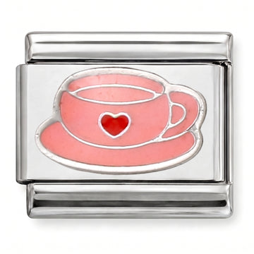 Heart Tea Cup Pink Charm Silver
